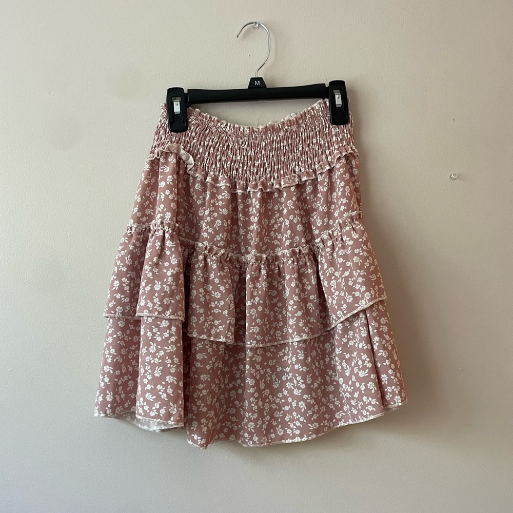 pink floral skirt